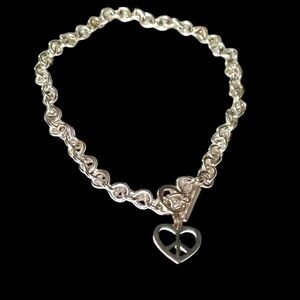 Aeropostale Peace Heart Silver Tone Toggle Pendant Chain Necklace